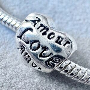 Heart Love Amour Amor Sterling Silver Charm fits PANDORA
